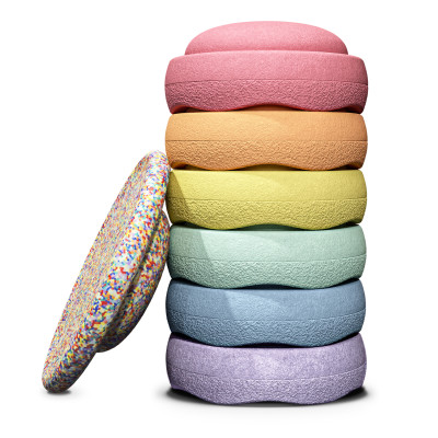 Stapelstein Original Set Rainbow Pastel s balanční deskou Stapelstein Original Set Rainbow Pastel s balanční deskou