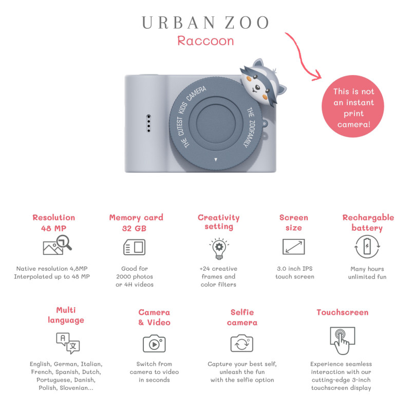 The Zoofamily UrbanZoo dětský digitální fotoaparát Mýval