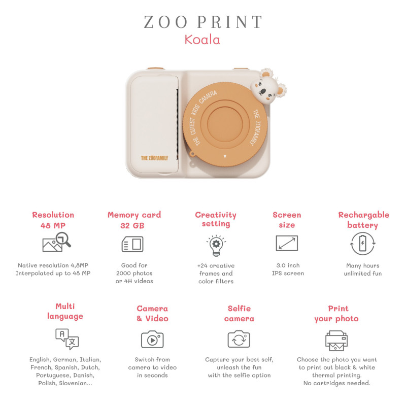 The Zoofamily Print dětský digitální fotoaparát Koala