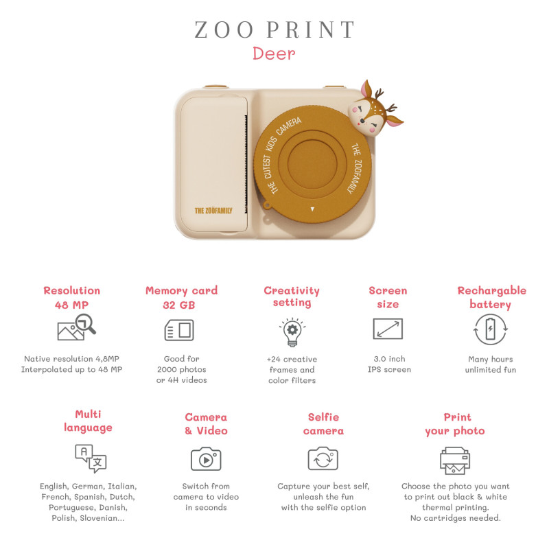 The Zoofamily Print dětský digitální fotoaparát Srnka