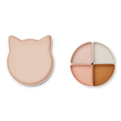 LIEWOOD Silikonový dělený talíř Kočička Rose