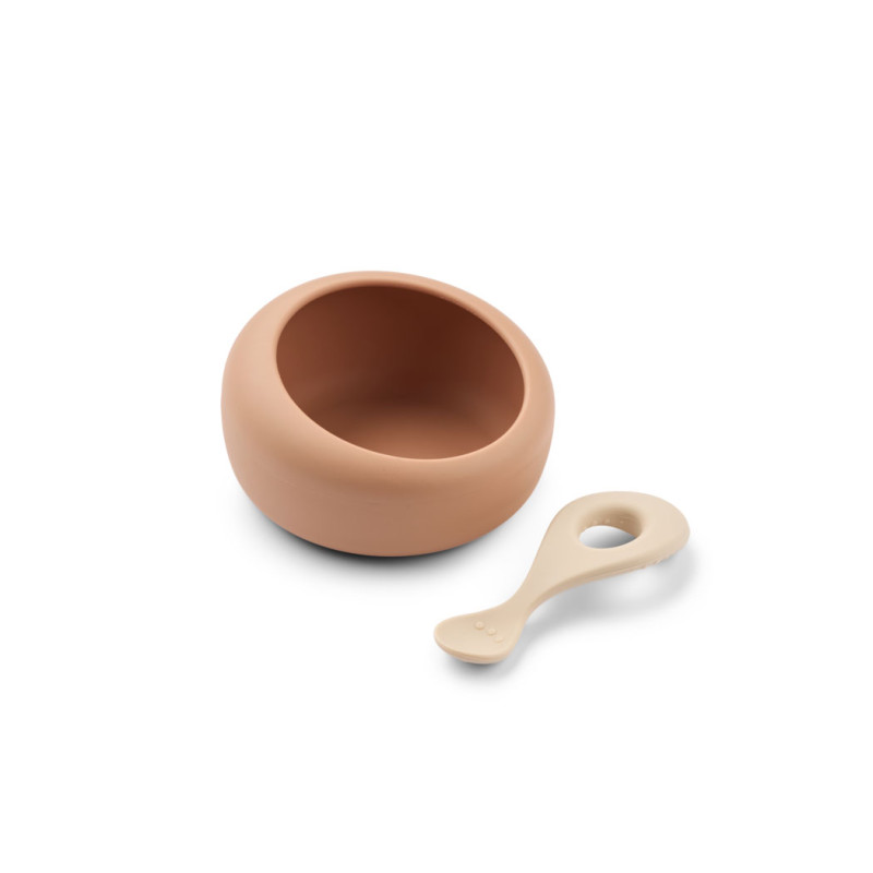 LIEWOOD silikonová miska s lžičkou Sparia Tuscany Rose / Apple Blossom